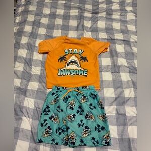 Orange Shark Graphic T-Shirt and Blue Shorts Set